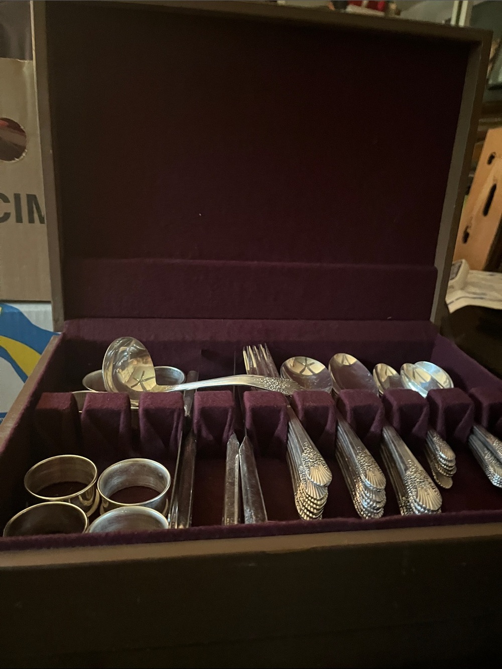 Silver Flatware Storage Chest with Purple Lining 70 pieces Rogers